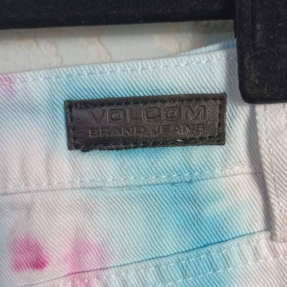 VOLCOM Women's Tie Dye Denim "Fix It Mini Skirt" Mid Rise Pink Blue White, L(10) - Picture 10 of 12
